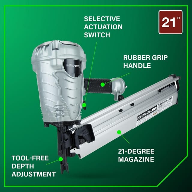 Metabo HPT NR90AES1 21° Pneumatic Framing Nailer – Used – Fair – photo 3