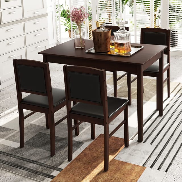 5-Piece Dining Set for 4 with Rubber Wood Legs – New – photo 4