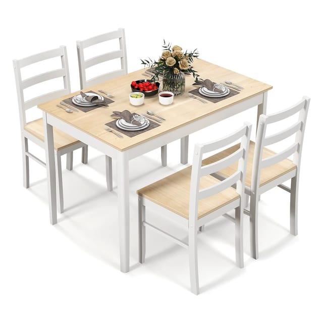 5-Piece Dining Set for 4 with Rubber Wood Legs – New – photo 6