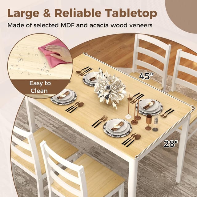 5-Piece Dining Set for 4 with Rubber Wood Legs – New – photo 8