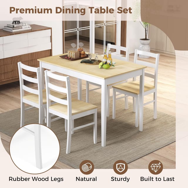 5-Piece Dining Set for 4 with Rubber Wood Legs – New – photo 10