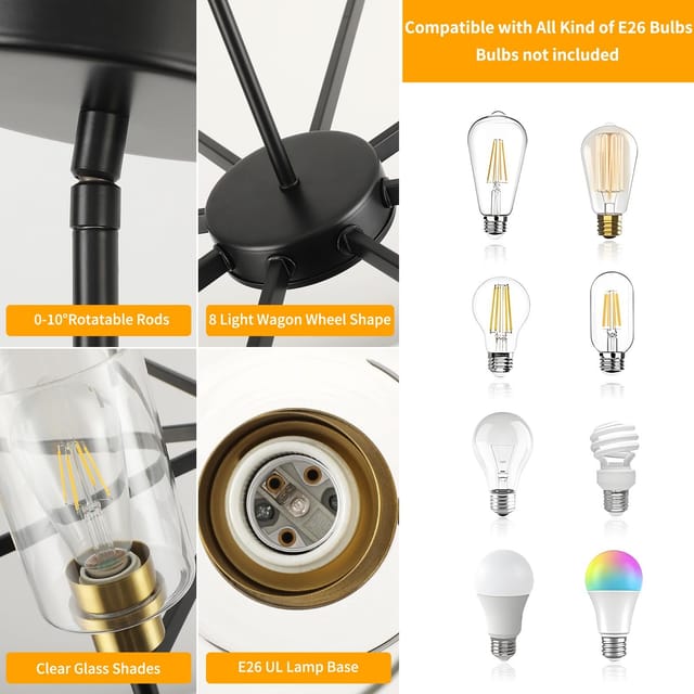 8-Light Black and Gold Modern Chandelier with Clear Glass Shades – photo 3