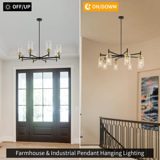 8-Light Black and Gold Modern Chandelier with Clear Glass Shades – photo 4
