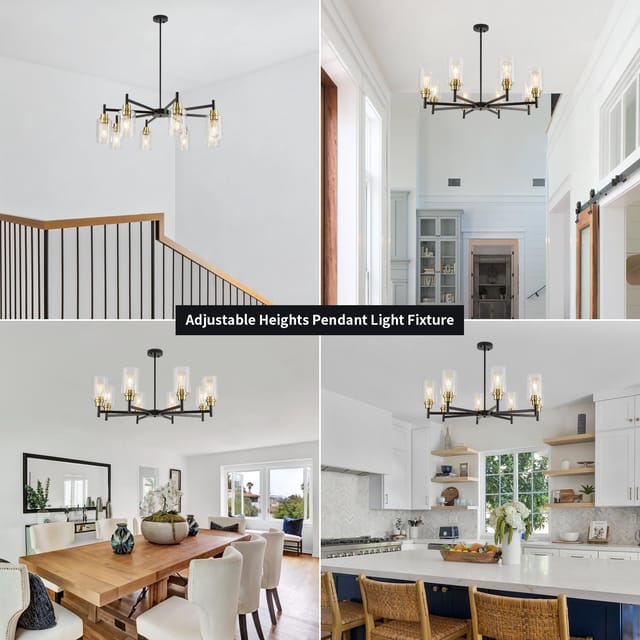 8-Light Black and Gold Modern Chandelier with Clear Glass Shades – photo 5