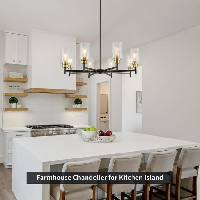 8-Light Black and Gold Modern Chandelier with Clear Glass Shades – photo 6
