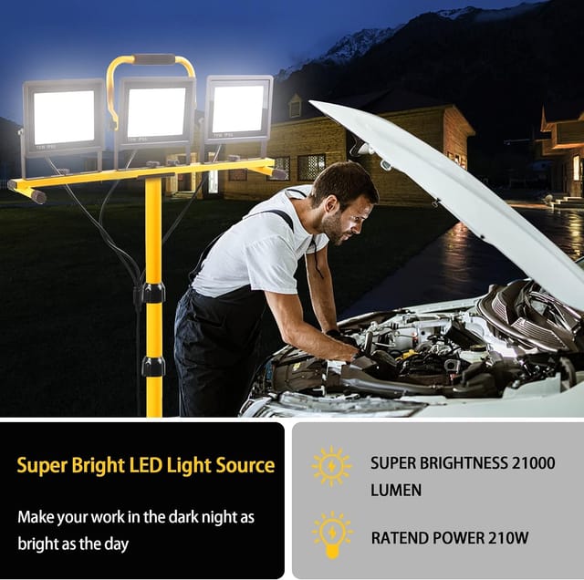 GUWELL 22000 Lumen 3-Head LED Work Light with Tripod Stand – photo 3