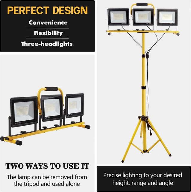 GUWELL 22000 Lumen 3-Head LED Work Light with Tripod Stand – photo 4