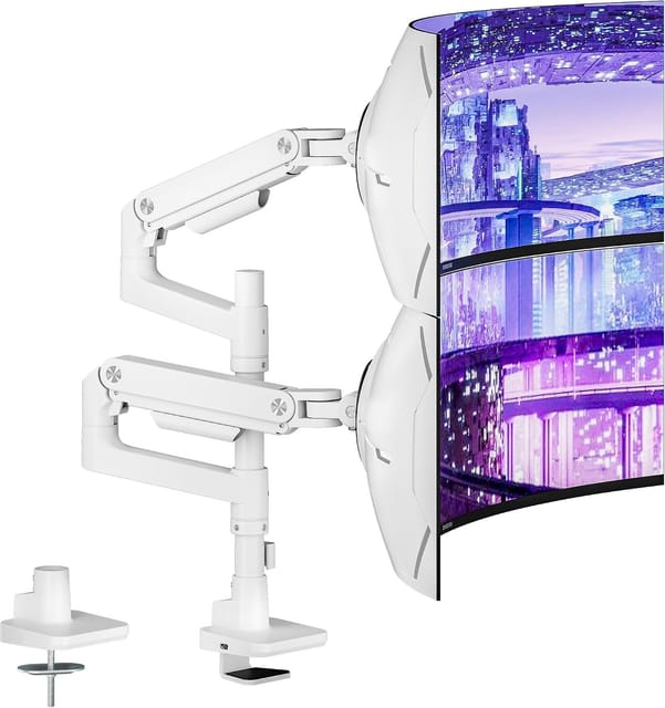 Dual Monitor Arm Desk Mount for 17 to 49 Inch Monitors, White