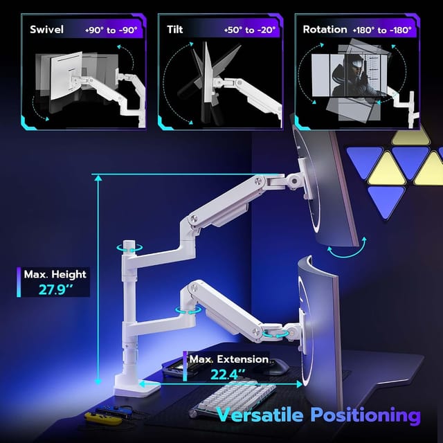Dual Monitor Arm Desk Mount for 17 to 49 Inch Monitors, White – photo 4