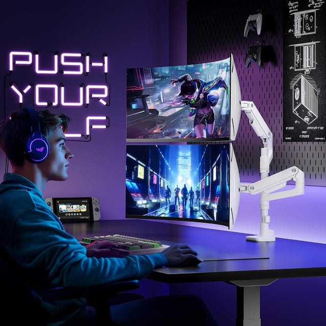 Dual Monitor Arm Desk Mount for 17 to 49 Inch Monitors, White – photo 8