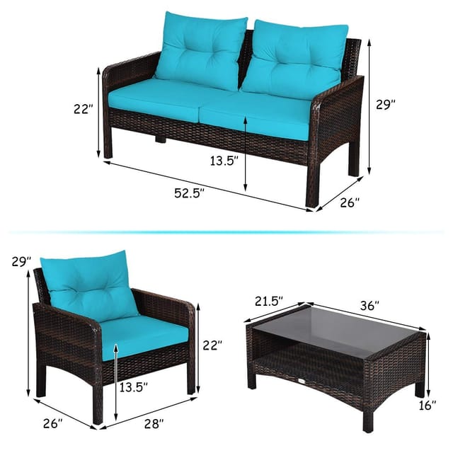 Costway 4-Piece Rattan Patio Conversation Set, Green Cushions – photo 3