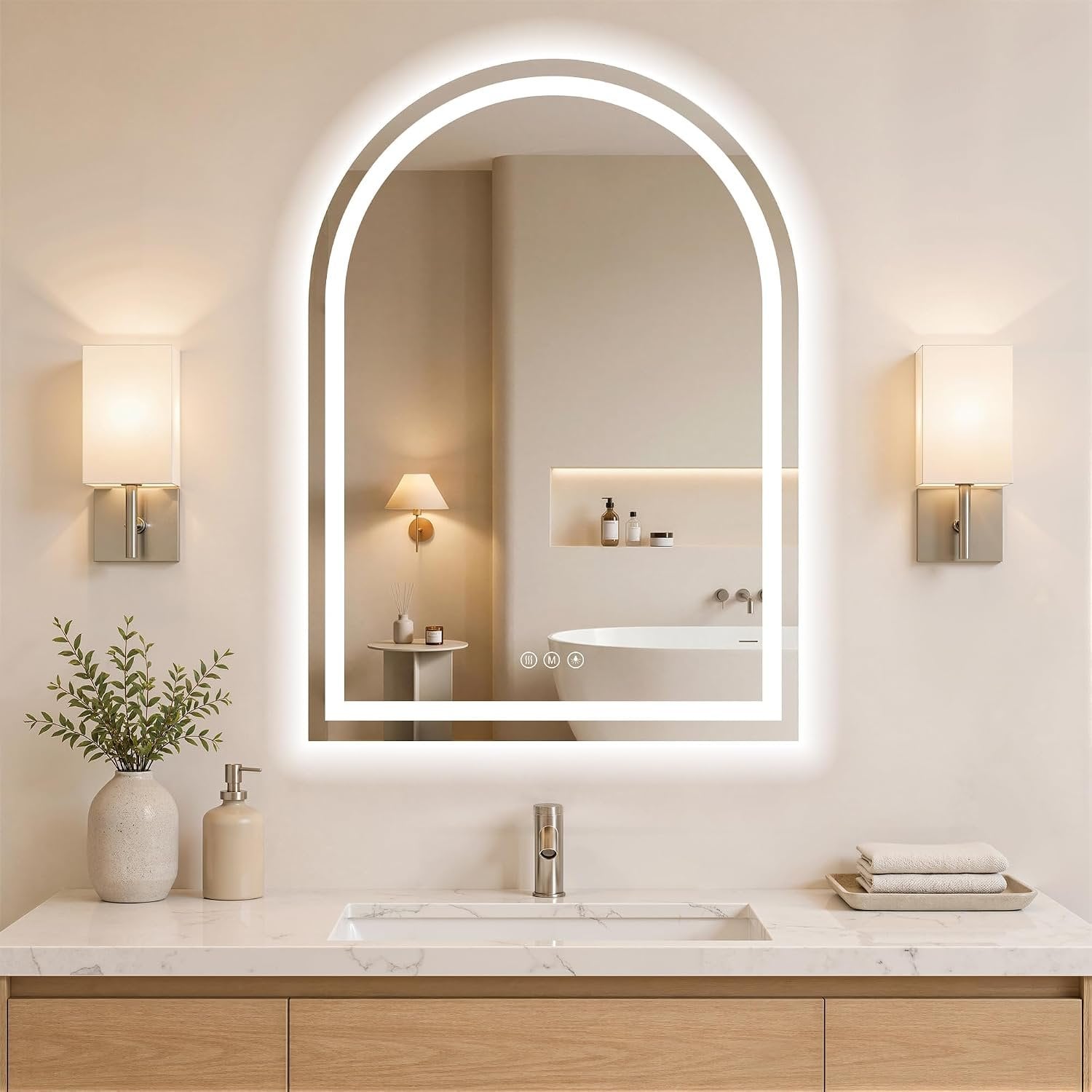 WISSMIELS Arched LED Bathroom Mirror, 30 x 34 Inch