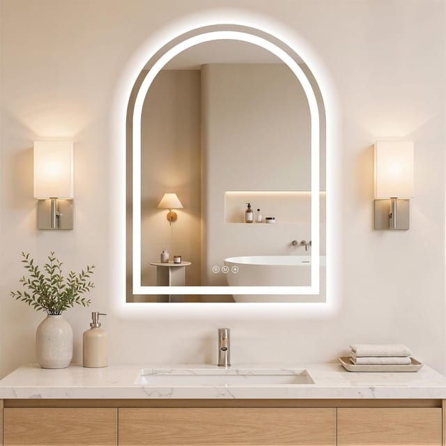 WISSMIELS Arched LED Bathroom Mirror, 30 x 34 Inch
