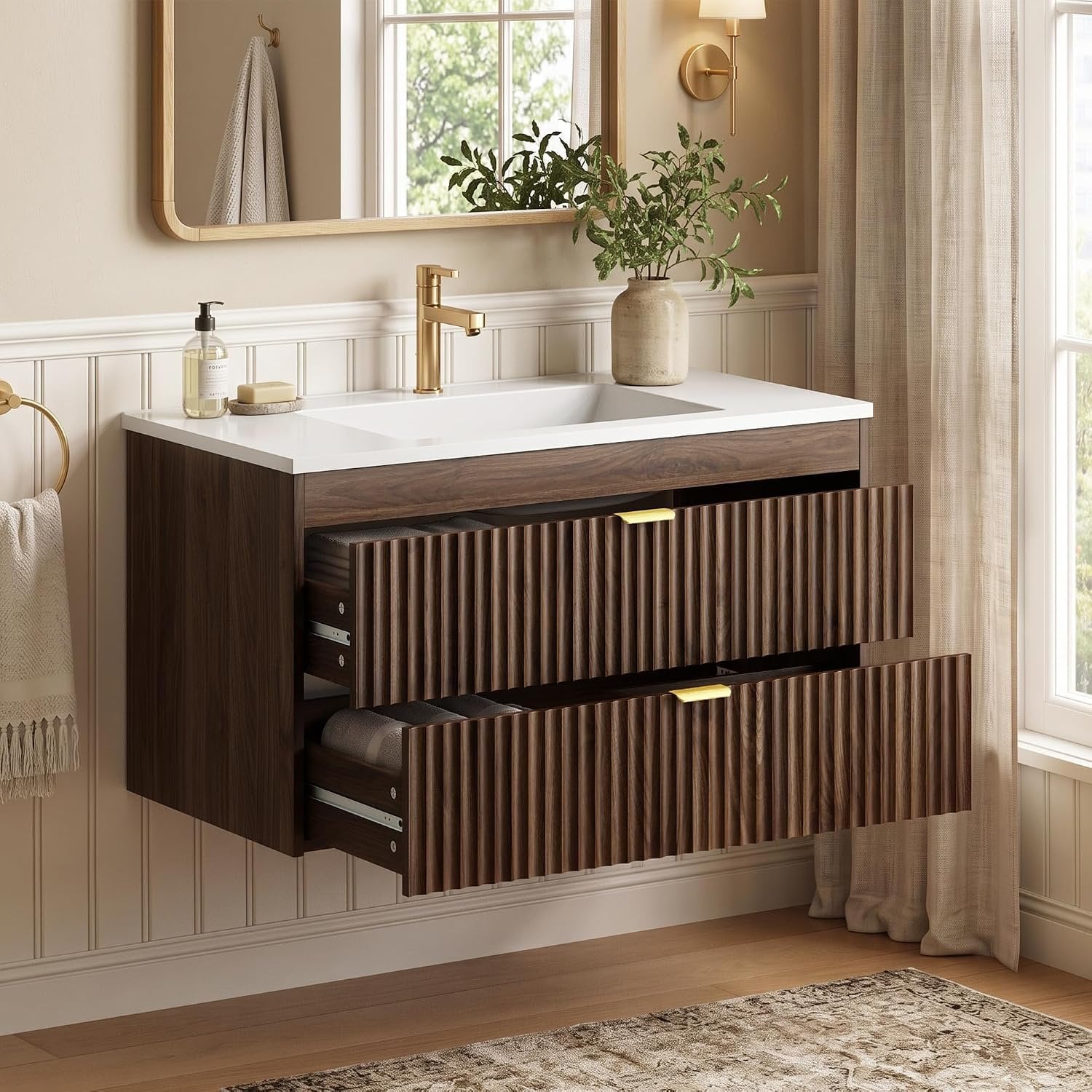 NOVAMAISON 36-Inch Floating Bathroom Vanity with Sink, Black