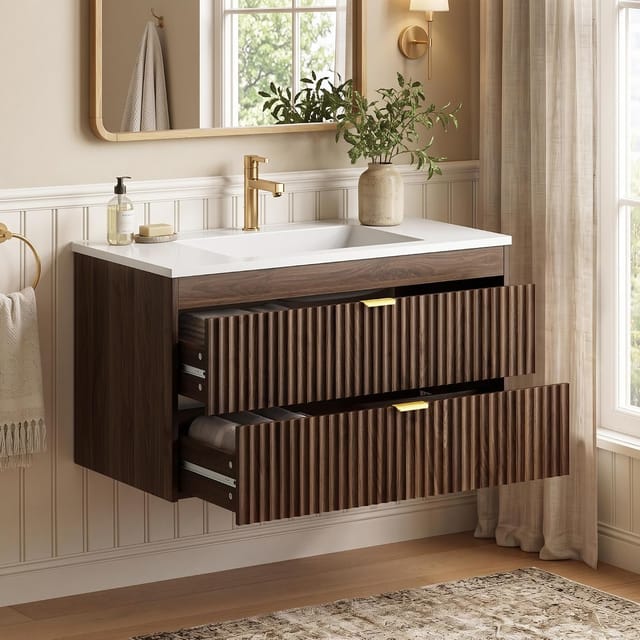 NOVAMAISON 36-Inch Floating Bathroom Vanity with Sink, Black