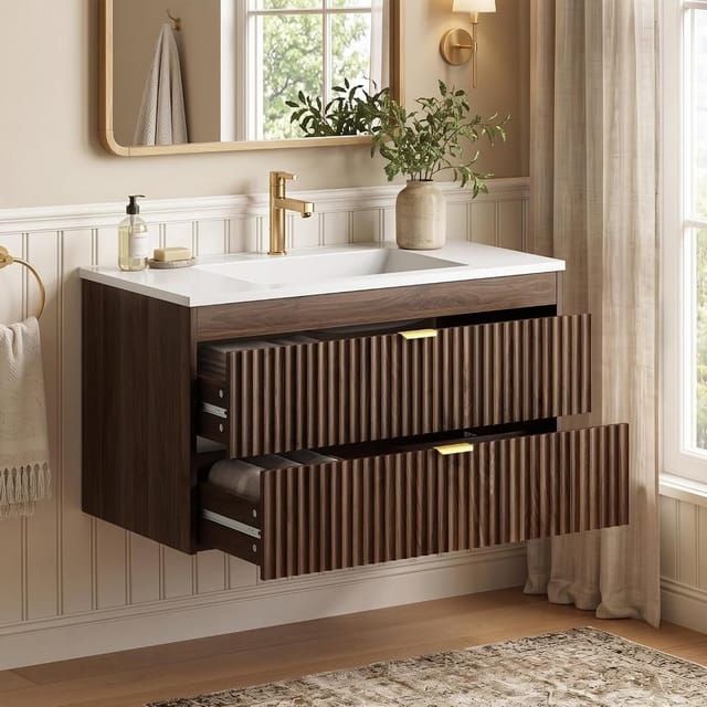 NOVAMAISON 36-Inch Floating Bathroom Vanity with Sink, Black