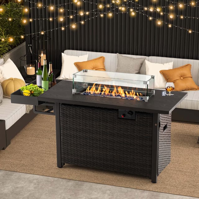 Mondawe 52 in Wicker Propane Fire Pit Table with Cover, 50,000 BTU, Brown – photo 2