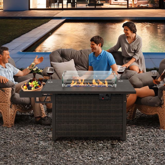 Mondawe 52 in Wicker Propane Fire Pit Table with Cover, 50,000 BTU, Brown – photo 4