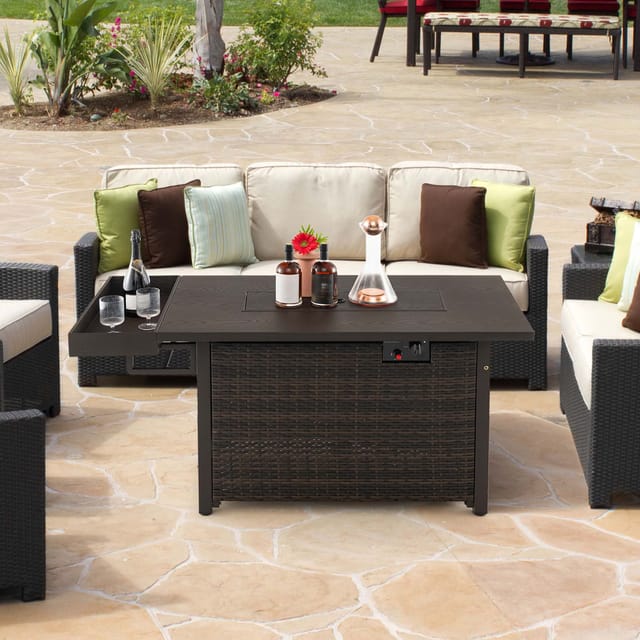 Mondawe 52 in Wicker Propane Fire Pit Table with Cover, 50,000 BTU, Brown – photo 5