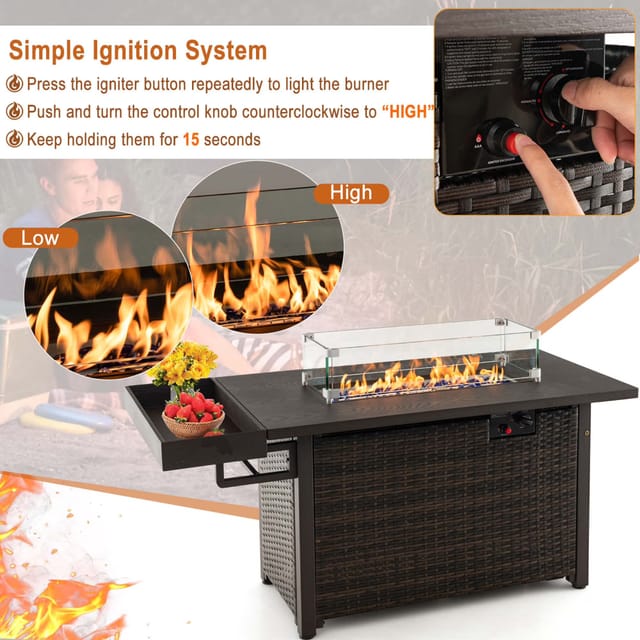 Mondawe 52 in Wicker Propane Fire Pit Table with Cover, 50,000 BTU, Brown – photo 6