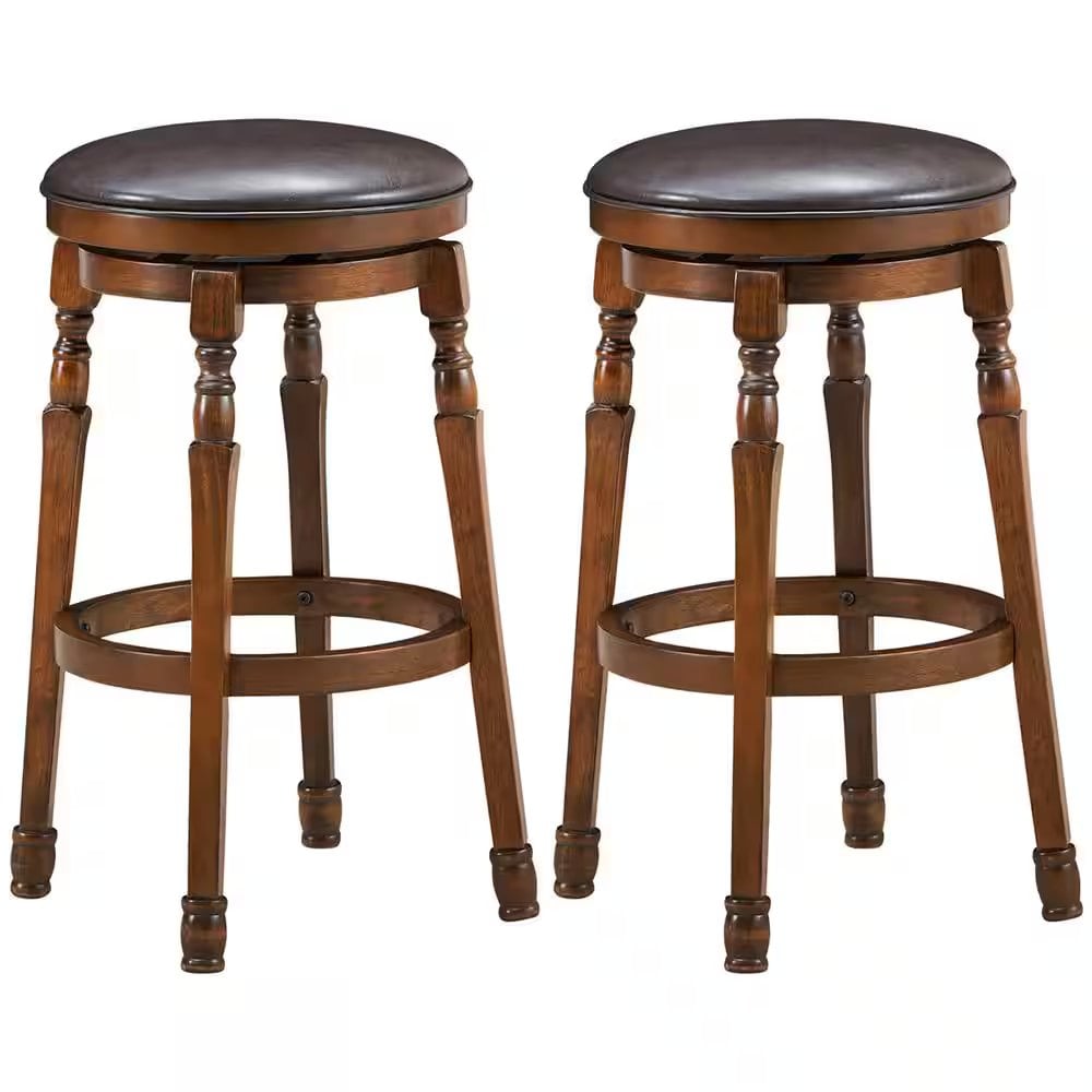 Costway 29 Inch Walnut Swivel Bar Stool with Padded Leather Seat