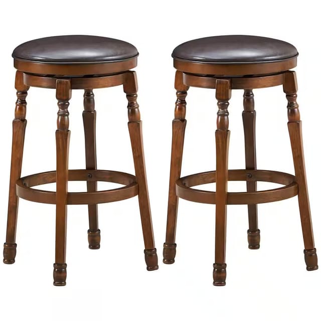 Costway 29 Inch Walnut Swivel Bar Stool with Padded Leather Seat