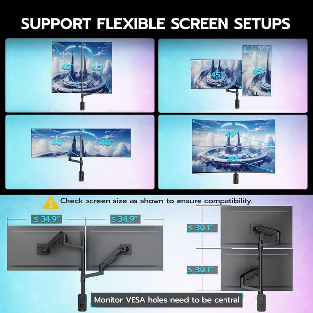 Dual Monitor Wall Mount for 17-49 in Ultrawide Screens, Black – photo 4
