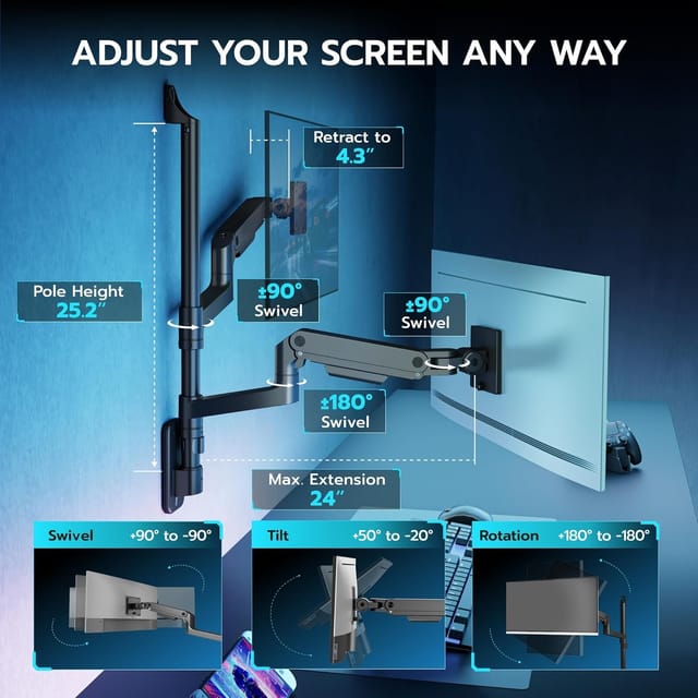 Dual Monitor Wall Mount for 17-49 in Ultrawide Screens, Black – photo 5