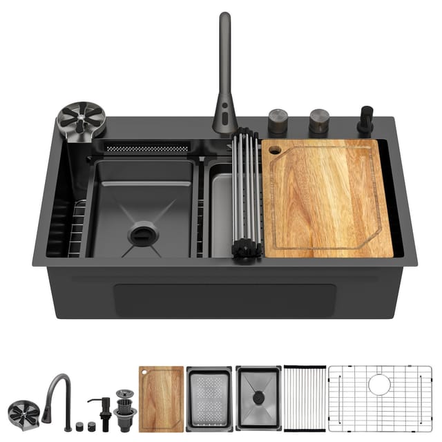 33" Talllor Black Drop in Kitchen Sink with Faucet – New – photo 1