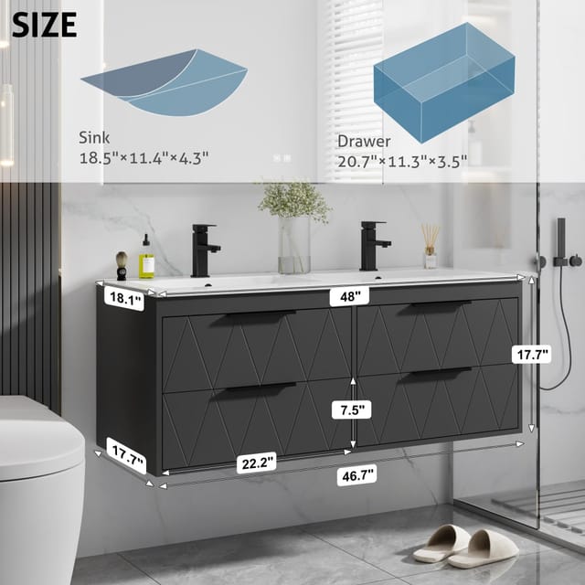 48" Eclife Floating Bathroom Vanity – Black – New – photo 2