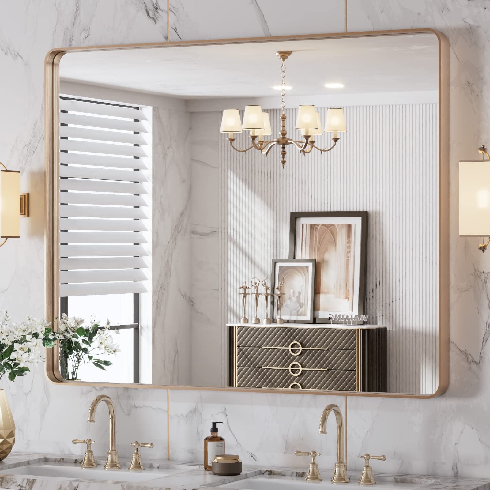 40"X32" Gold Bathroom Mirror