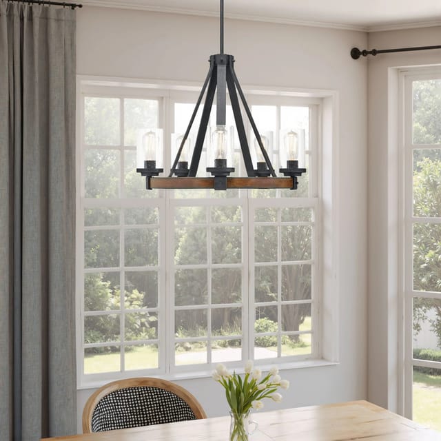 Barrington 5-Light Black Seeded Glass Metal Chandelier – New – photo 2