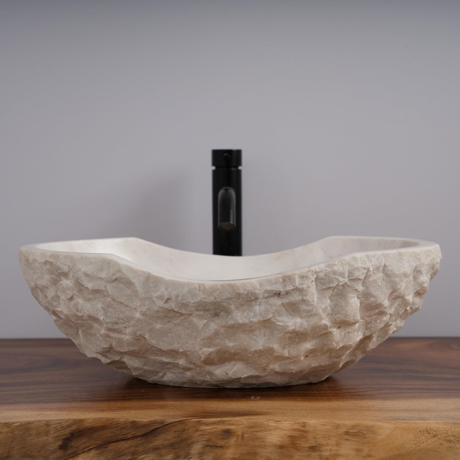 White Marble Canoe Vessel Sink, Hand-Carved, 20" x 14" x 5.5" C731