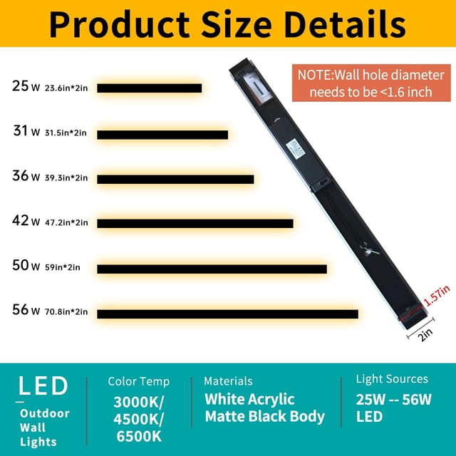 Mikeru 39.3 in LED Outdoor Wall Light Fixtures, 3000K, 2-Pack – photo 4