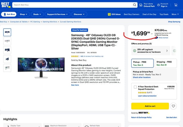 Samsung 49-Inch Odyssey OLED G9 G95SC DQHD 240Hz Smart Gaming Monitor – New – photo 3
