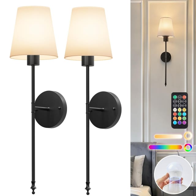 Brightown Battery Operated Wall Sconces Set of 2,Black Sconces Wall Decor