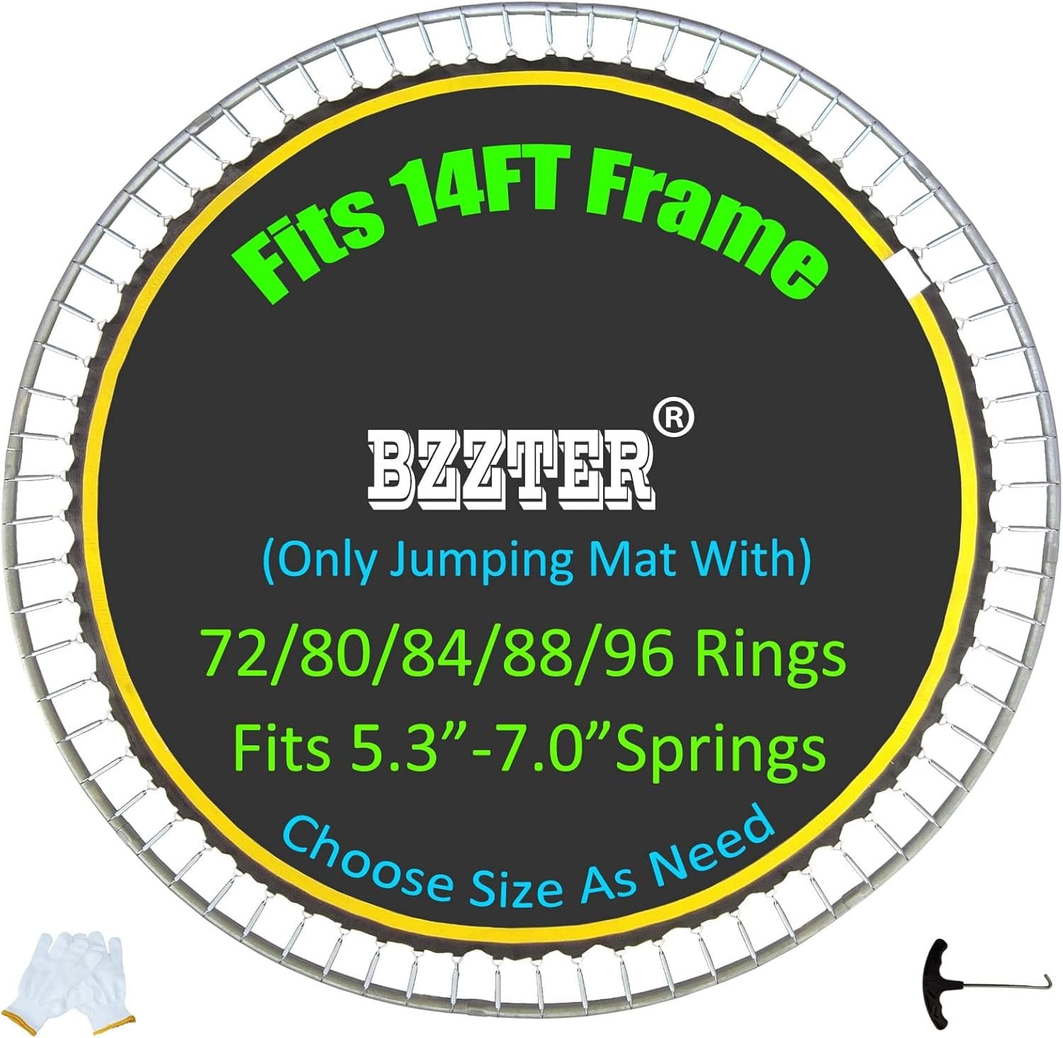 Bzzter Trampoline Replacement Mat, 147.6 in., 80 V-Rings for 14 ft Frame