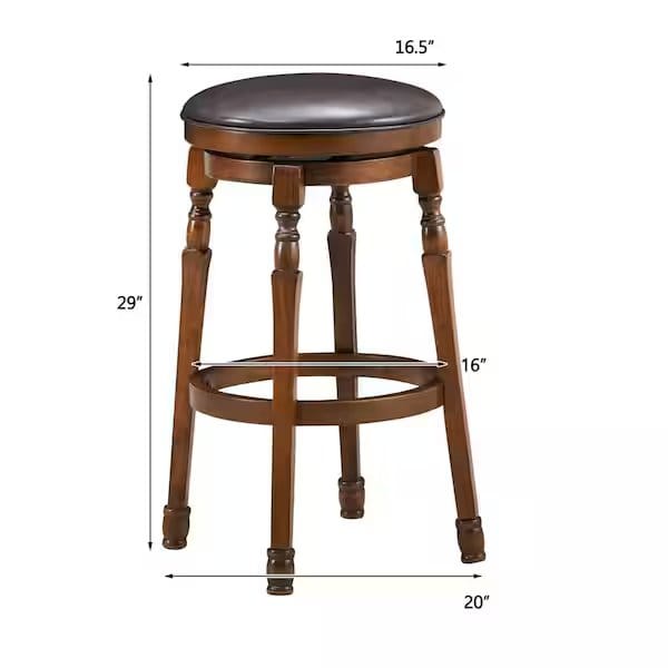 29 in. Walnut Wood Swivel Bar Stool Faux Leather Padded Dining Kitchen Pub Chair(Set of 4)