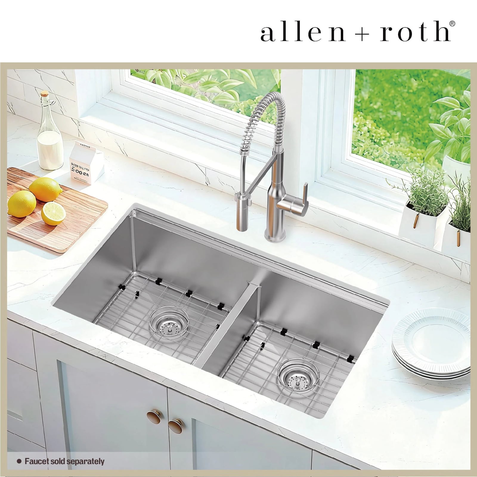 Allen 32" x 19" Stainless Steel Double Equal Bowl 16-Gauge Kitchen Sink – new