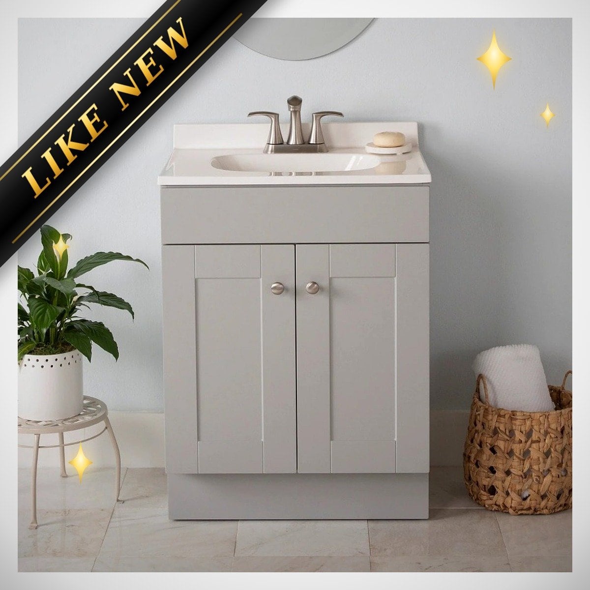 24" Light Gray Single Sink Bathroom Vanity – New