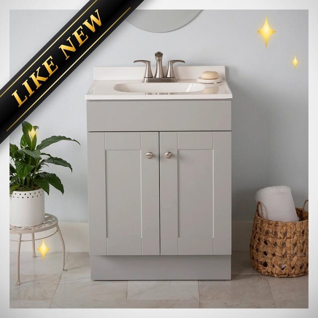 24" Light Gray Single Sink Bathroom Vanity – New