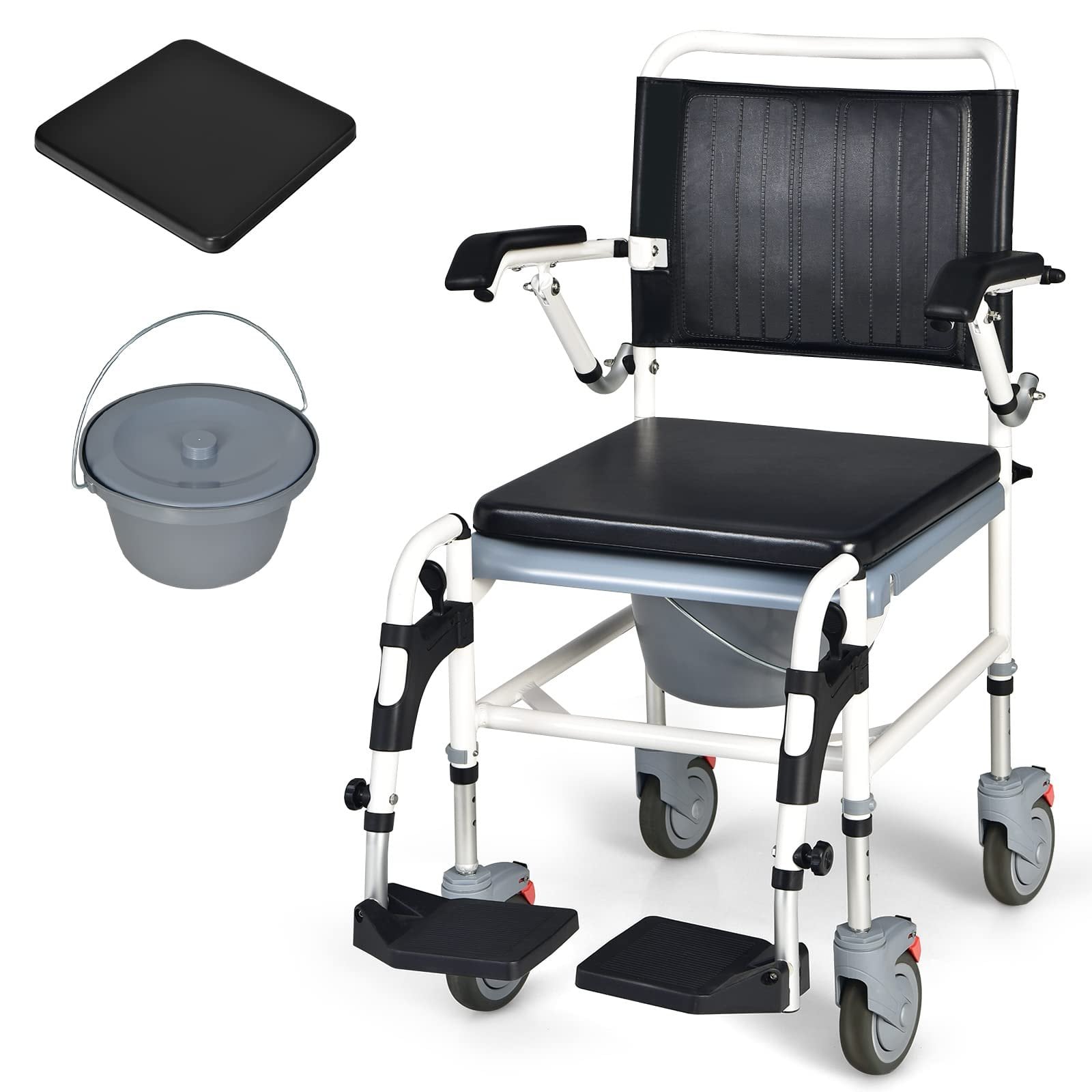 4-in-1 Bedside Transport Chair with Detachable Bucket – New