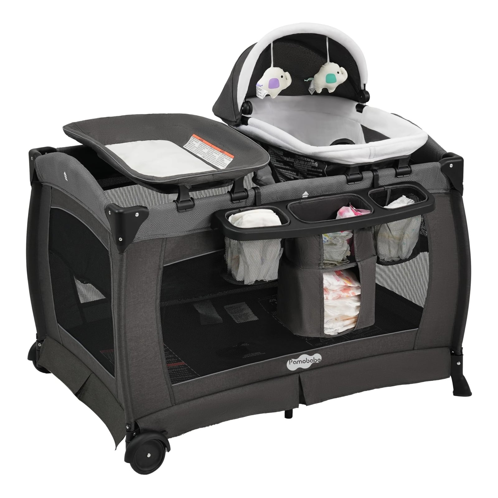 HARPPA 5-in-1 Baby Bassinet with Playard & Changing Table for Infants, Black