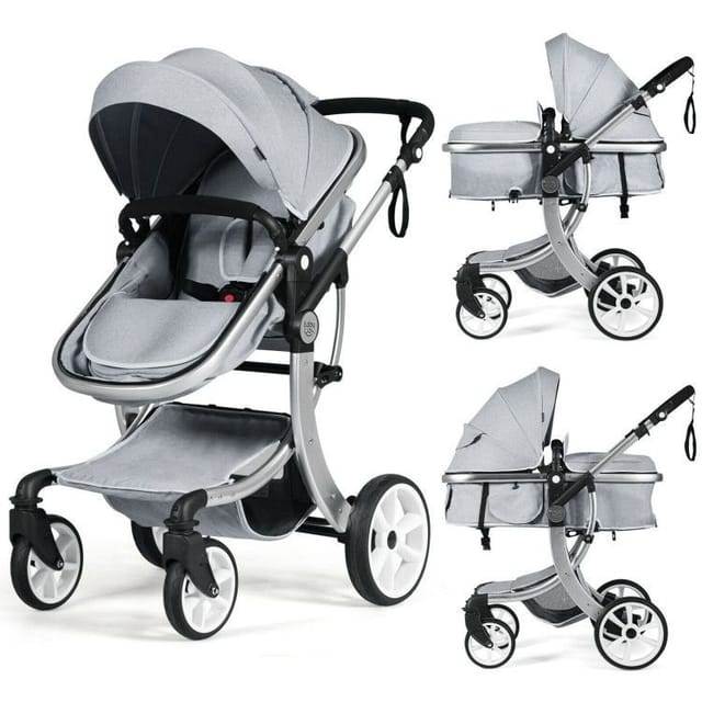 Silver 2-in-1 Foldable Baby Stroller