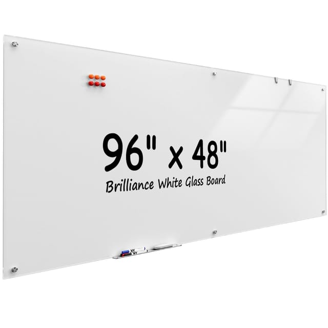 96" x 48" Glass Whiteboard Wall Mounted – New