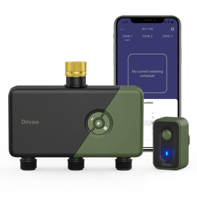 Diivoo Brass 3 Zone WiFi Water Timer App Remote Control – New