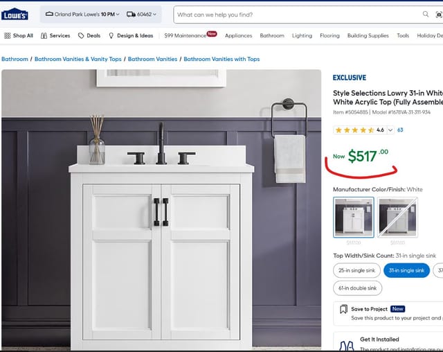 31" Lowry White Single Sink Bathroom Vanity – New