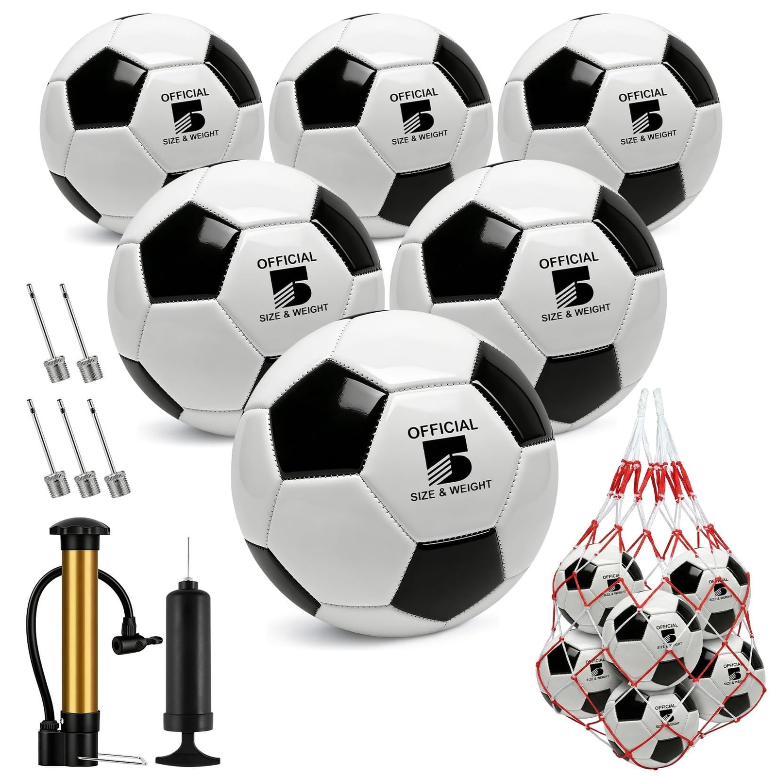 Hualleko 6-Pack Size 5 Soccer Balls – Black and White – Like New