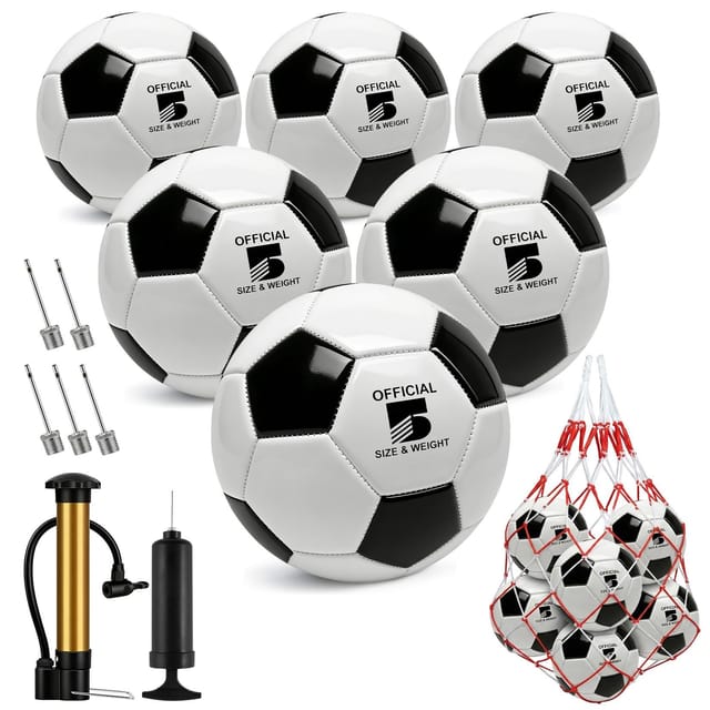 Hualleko 6-Pack Size 5 Soccer Balls – Black and White – Like New