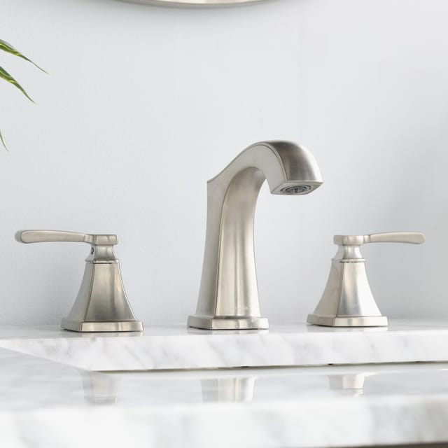 67124W Allen + Roth Chesler Brushed Nickel Widespread 2-Handle Mid-Arc Bathroom Sink Faucet